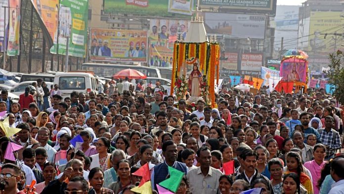 Representative image of members of Christian community taking part in a religious procession rally in Ranchi in 2023 | ANI