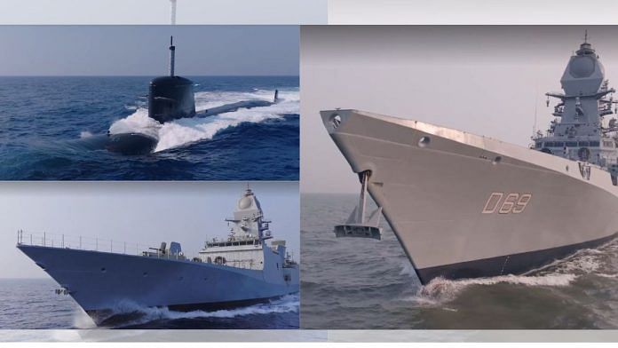 Clockwise from top left: INS Vaghsheer, INS Surat and INS Nilgiri. | Indian Navy