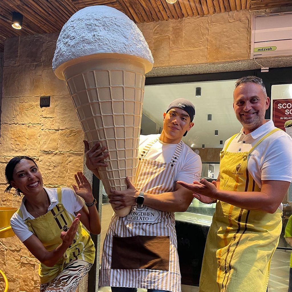 Rinchen Wongdhen poses with his mentors from Italy's Gelato Naturale Academy | By special arrangement 