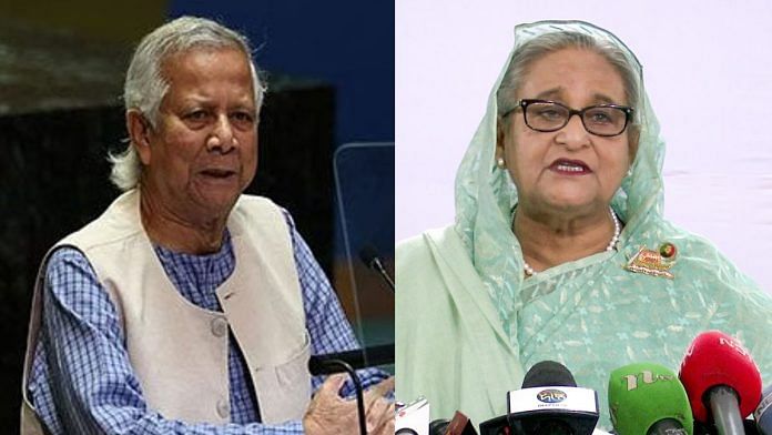 File photos of Chief Adviser to Bangladesh's interim government Muhammad Yunus and former PM Sheikh Hasina | ANI/Reuters