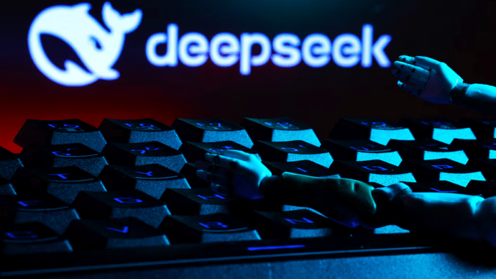The deepseek logo, a keyboard, and robot hands are seen in this illustration taken on 27 January 2025. | Illustration | Dado Ruvic | Reuters