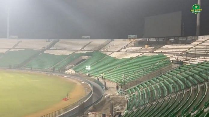 Renovation in progress at the Gaddafi Stadium in Lahore. | X / @TheRealPCB