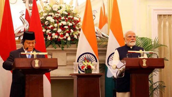 Prime Minister Narendra Modi and Indonesian President Prabowo Subianto in New Delhi Saturday | Praveen Jain | ThePrint