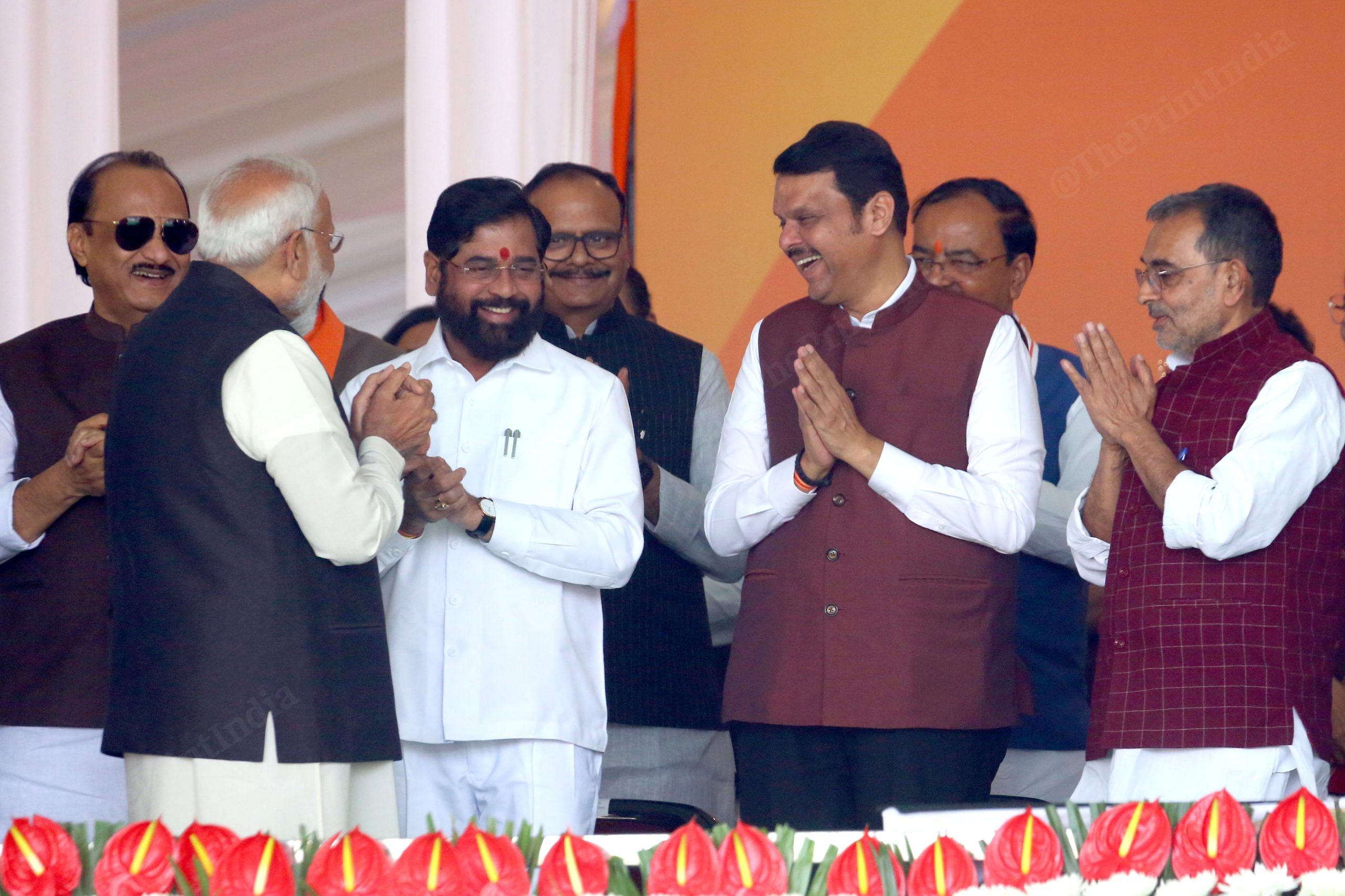PM Modi meets Maharashtra deputy CM and CM Eknath Shinde and Devendra Fadnavis | Photo: Suraj Singh Bisht | ThePrint