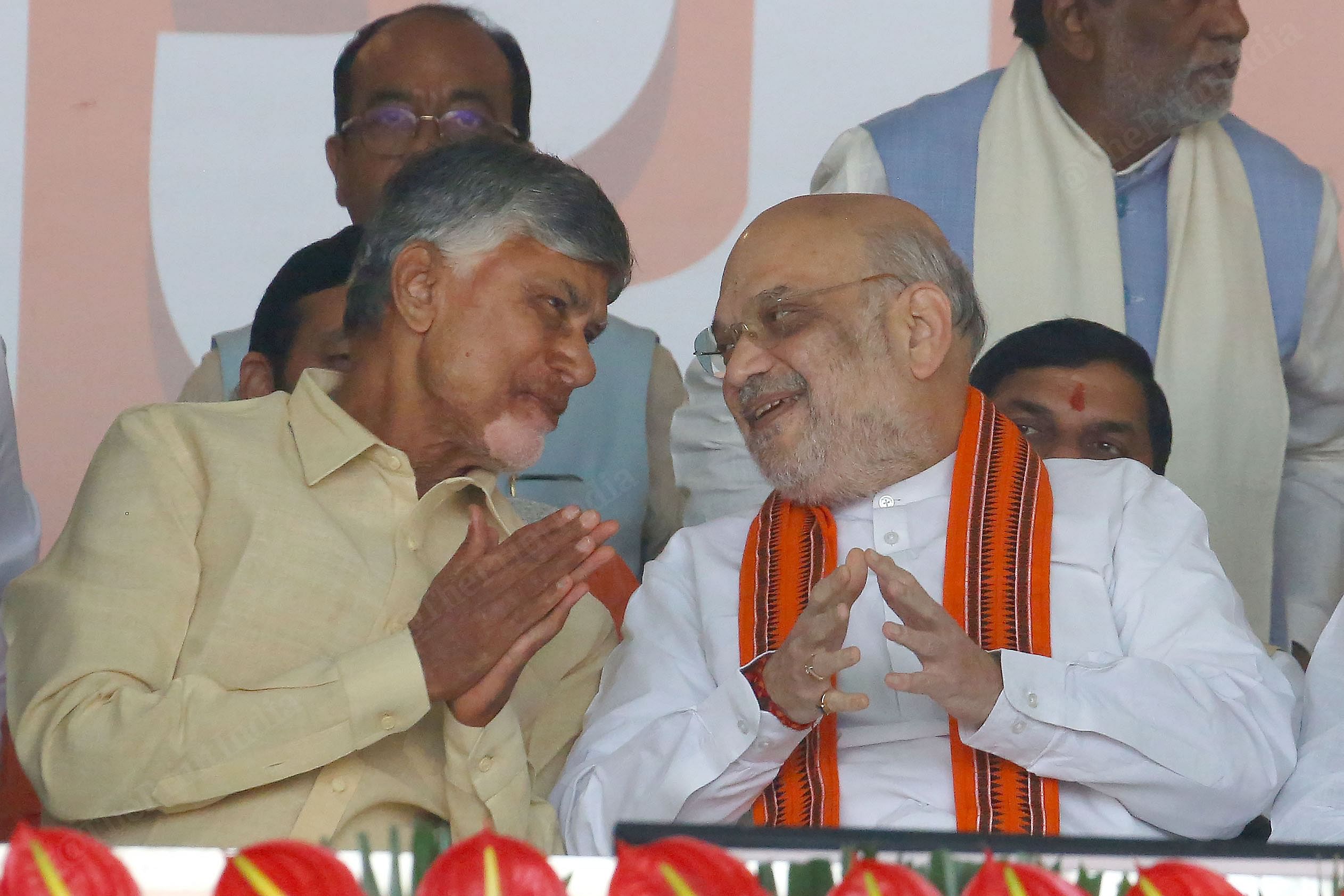 Union minister Amit Shah and Andhra Pradesh CM Chandrababu Naidu at swearing ceremony | Photo: Praveen Jain | ThePrint