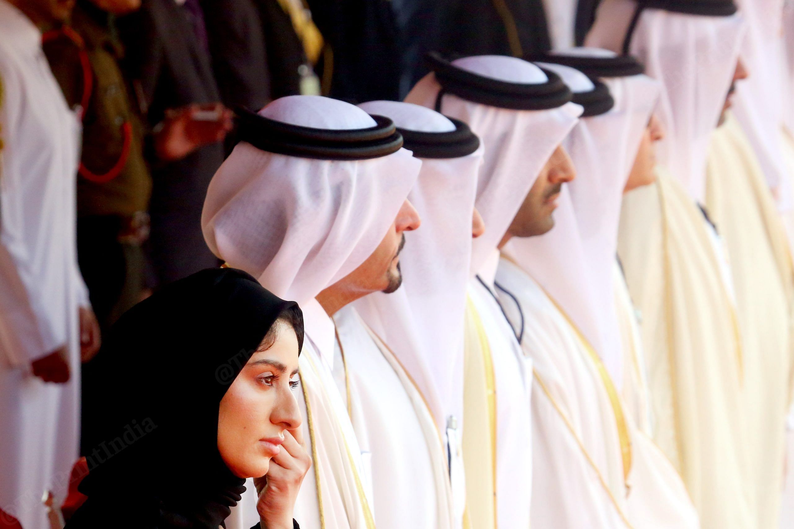 The delegation that has arrived with the Amir of Qatar. There is only one woman in the delegation | Praveen Jain | ThePrint