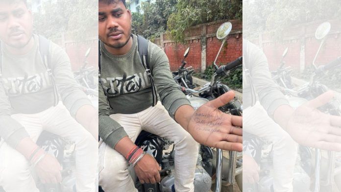 Abhinandan Gupta lost his grandmother in the Maha Kumbh Mela stampede. Written on his hand is the list of places he was asked to check to search for his grandmother's body | Udit Hinduja | ThePrint