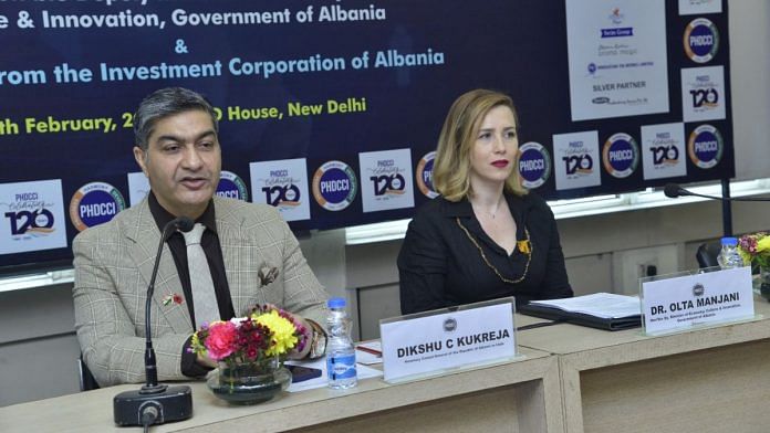 Dr. Olta Manjani, Albania's deputy minister of economy, culture, and innovation, with Dikshu C. Kukreja, the honorary consul general of Albania in India, at the PHDCCI, Thursday. | By special arrangement
