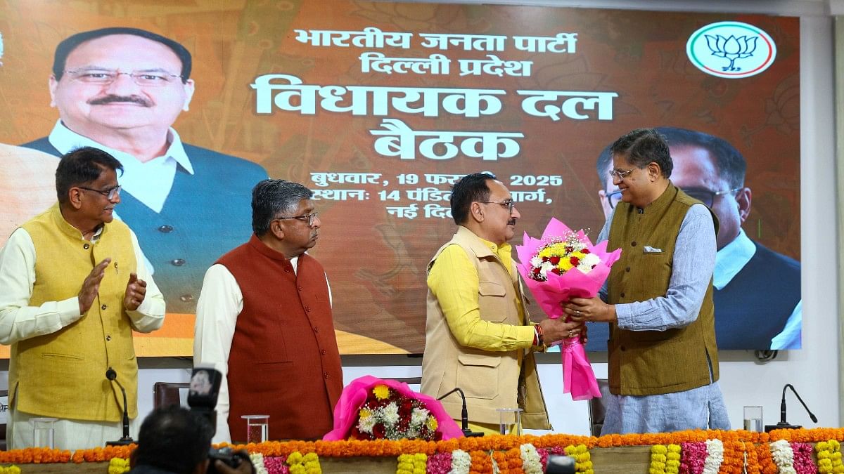 Central observers at Delhi BJP legislative party meeting in New Delhi, Wednesday | Suraj Singh Bisht | ThePrint