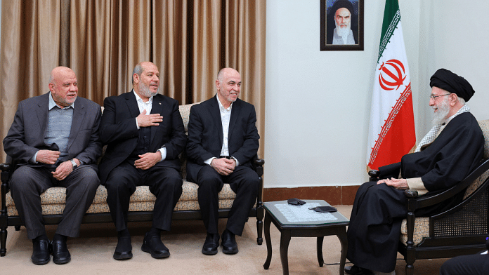 Iran's Supreme Leader Ayatollah Ali Khamenei meets with the head of the Political Council of Hamas, Mohammed Ismail Darwish and senior officials of Hamas, in Tehran, Iran, 8 February, 2025 | Office of the Iranian Supreme Leader/WANA (West Asia News Agency)/Handout via Reuters