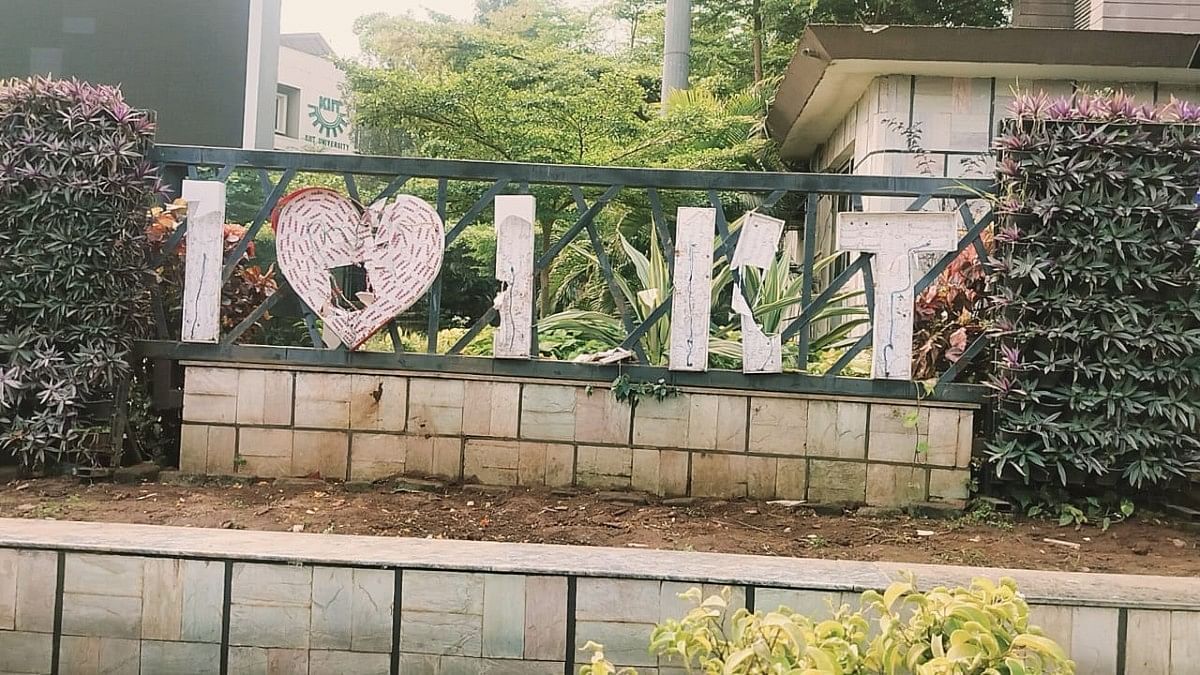 Vandalised sign on KIIT campus | Shubhangi Misra | ThePrint