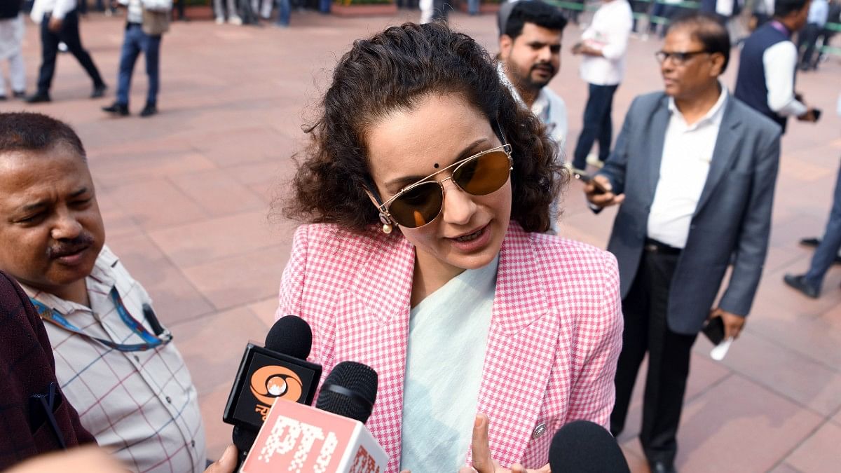 Kangana speaking to media at Parliament during Winter Session, in New Delhi | ANI/Rahul Singh