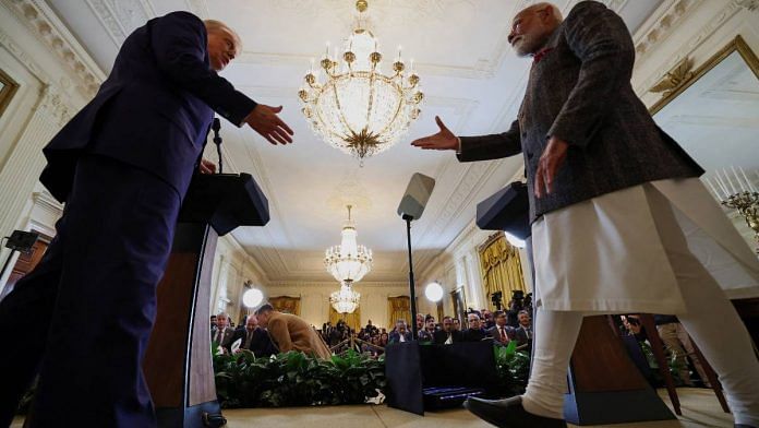 Prime Minister Narendra Modi and US President Donald Trump shake hands after their meeting at the White House earlier this month | Photo: Reuters/ANI