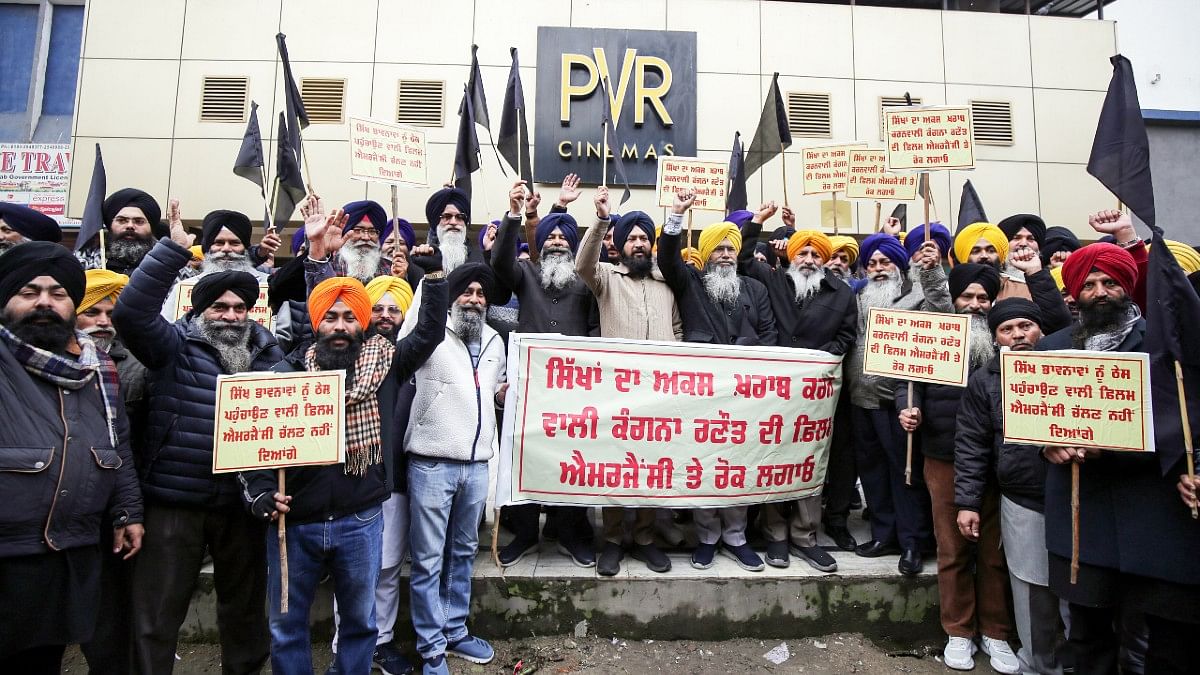 SGPC supporters protesting the film 'Emergency' in Amritsar | ANI/Raminder Pal Singh