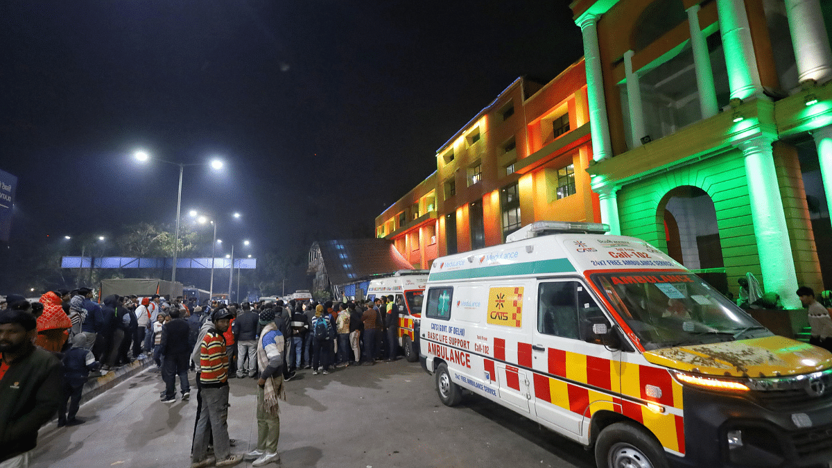 An ambulance outside New Delhi railway station, Sunday | Manisha Mondal | ThePrint