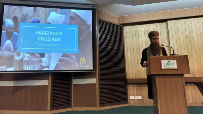 Kirit James Singh presenting his movie Mardana's Children at Gulmohar hall, IHC | Shubhangi Misra, ThePrint