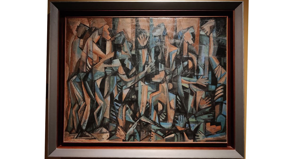 Robin Mondal’s Brothel-II, A haunting maze of fractured forms, echoes entrapment and Cubism's shadows. | DAG