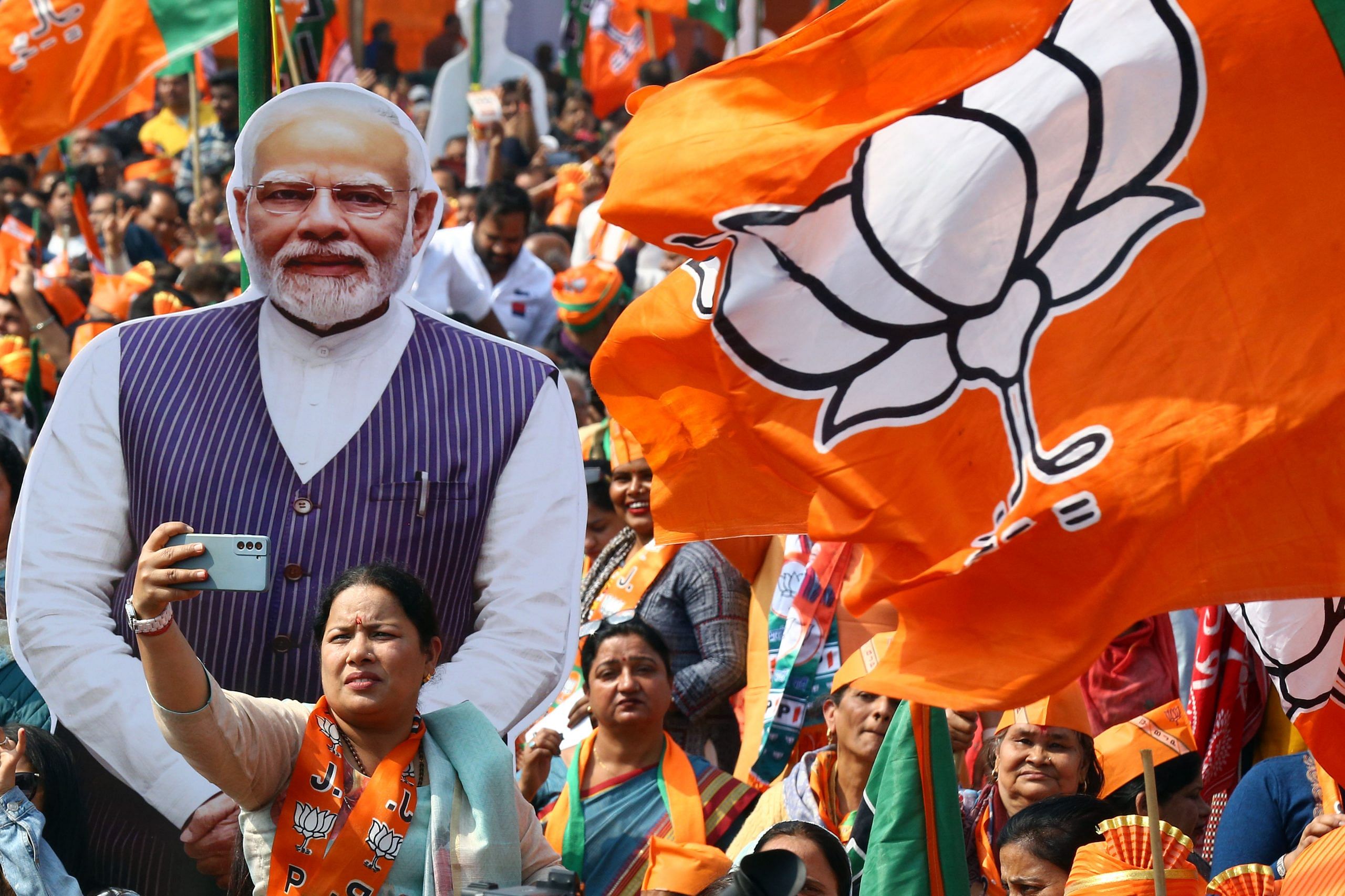 BJP supporters at swearing in ceremony | Photo: Suraj Singh Bisht | ThePrint