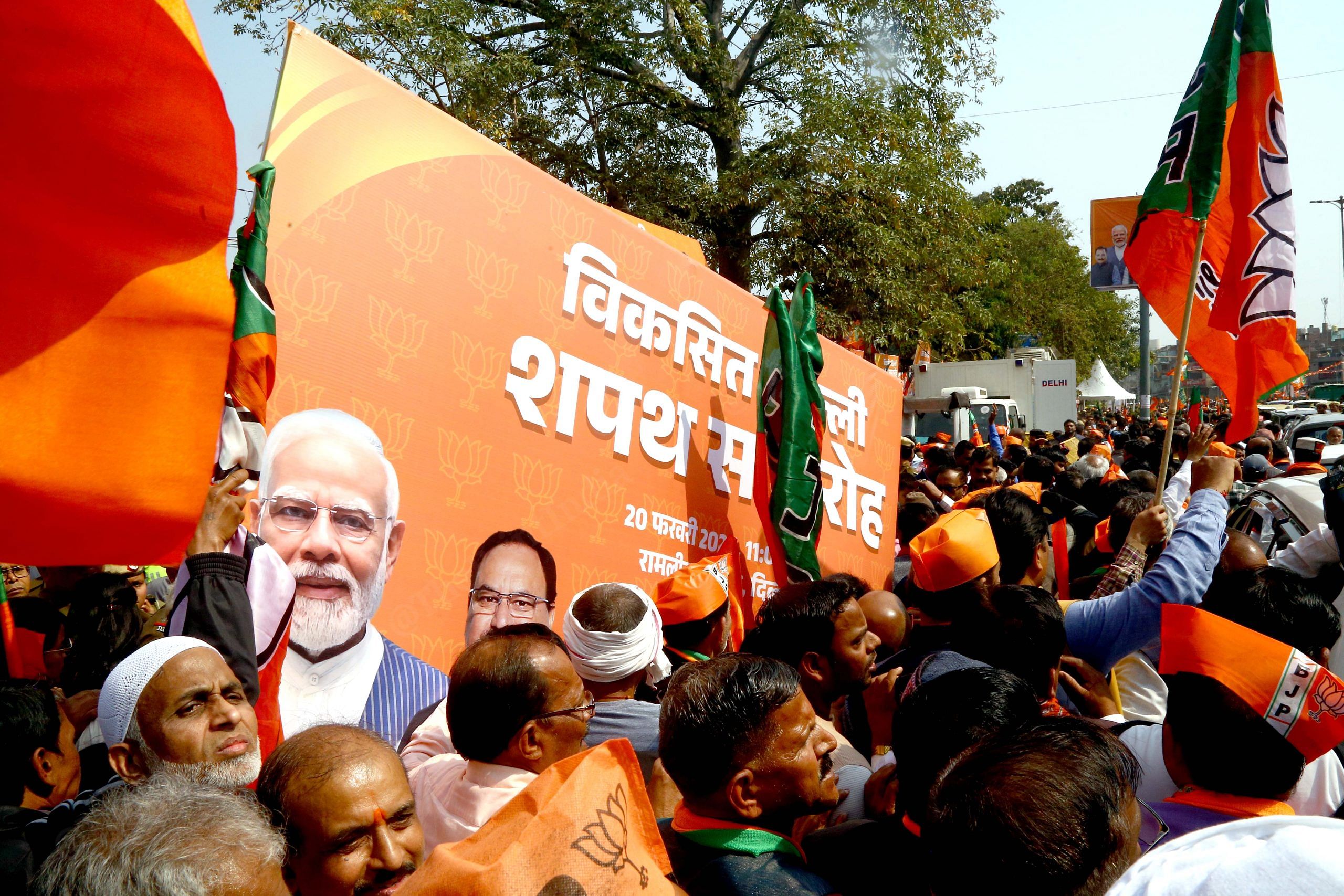 Huge crowd gathered to witness the swearing in ceremony of Rekha Gupta | Photo: Suraj Singh Bisht | ThePrint