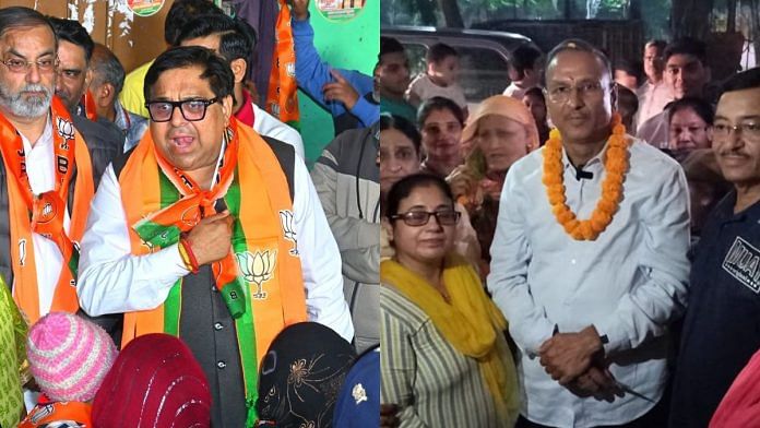 File photos of BJP's Harish Khurana (L) and AAP's incumbent MLA in Delhi's Moti Nagar, Shivcharan Goel (R) | X