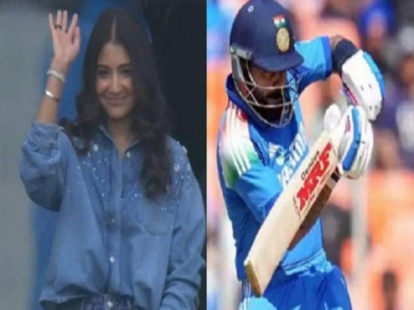 Anushka Sharma waves at Virat Kohli as she cheers for team India at Champions Trophy final against NZ