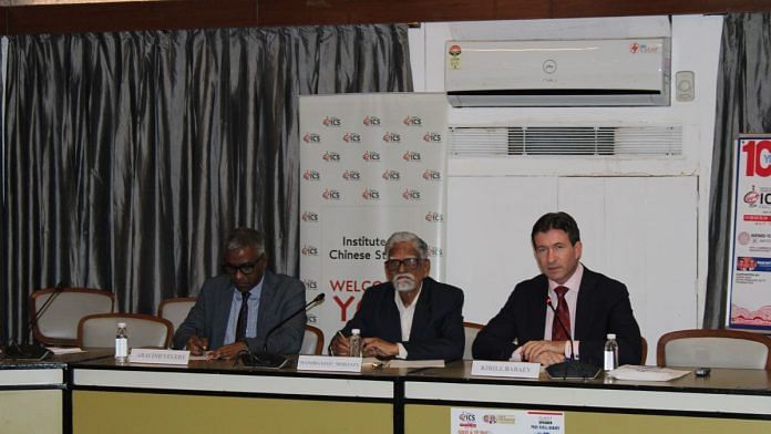 Arvind Yelery, Manoranjan Mohanty and Kirill Babar at the lecture in New Delhi | By special arrangement