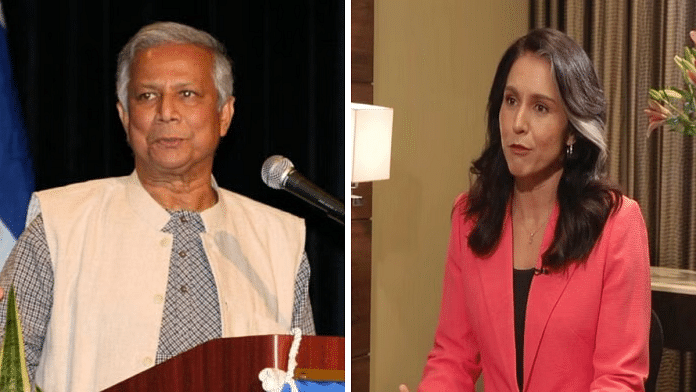 Chief Advisor to Bangladesh Interim Government Yunus (L) and US DNI Tulsi Gabbard (R) | File Photo | Flickr and ANI
