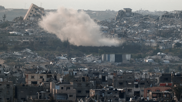 Smoke rises following an explosion in North Gaza, as seen from the Israeli side of the Israel-Gaza border, on 25 March 2025. | Amir Cohen | Reuters