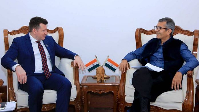 Secretary General of Estonia’s Ministry of Foreign Affairs Jonatan Vseviov (left) with Defence Secretary Rajesh Kumar Singh | Photo: X/@vseviov
