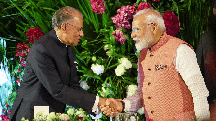 In this image via PMO on March 11, 2025, Prime Minister Narendra Modi with Mauritius Prime Minister Navinchandra Ramgoolam during a banquet dinner hosted by the latter, in Mauritius | PTI