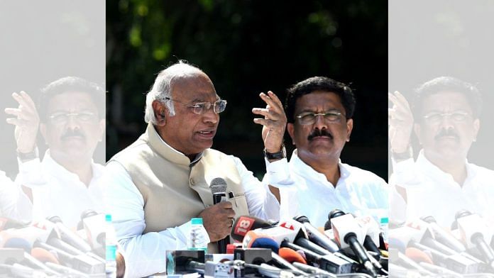 File photo of Congress president Mallikarjun Kharge and Naseer Hussain | ANI