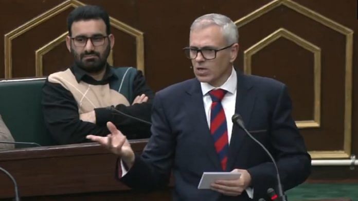 J&K CM Omar Abdullah addressing Assembly, Thursday | X @JKNC_