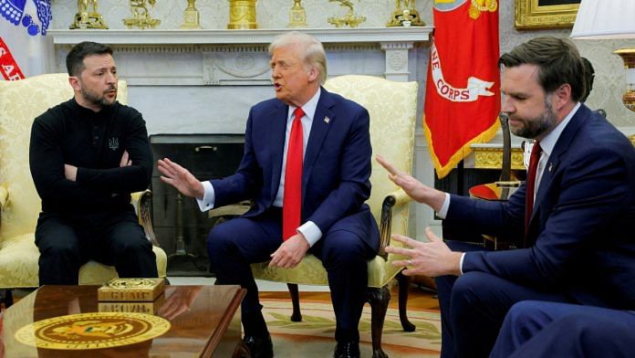 US President Trump and VP Vance with Ukrainian President Zelenskyy at White House on 28 Feb 2025 | Reuters/Brian Snyder