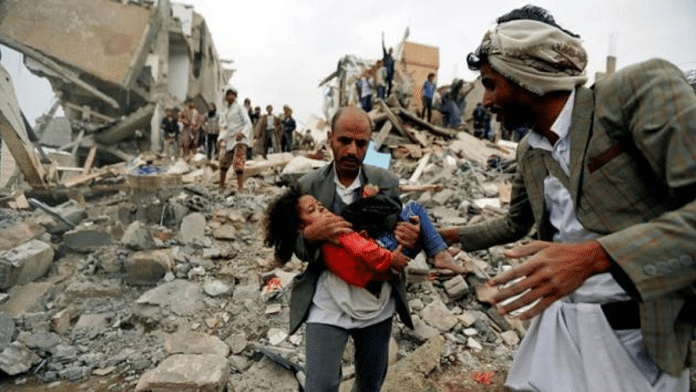 File photo of rescue efforts after a Saudi-led air strike in Sanaa, Yemen | Reuters