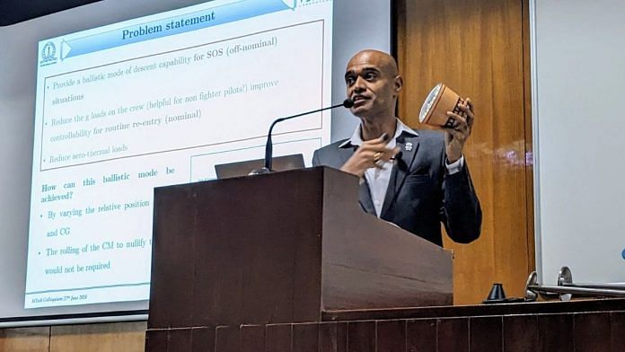 Group captain Prasanth Nair presenting the concept of IAD, which can potentially revolutionise human spaceflight making is smoother and more controlled | Special arrangement