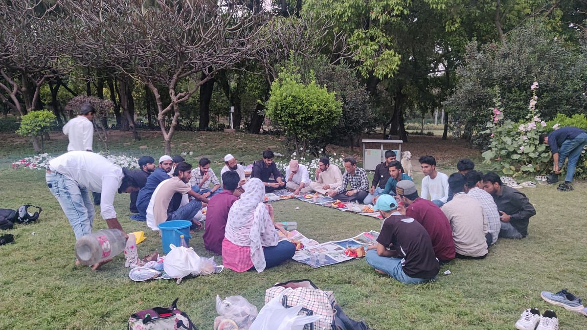 A group of students at an iftar party, Lodhi Gardens
