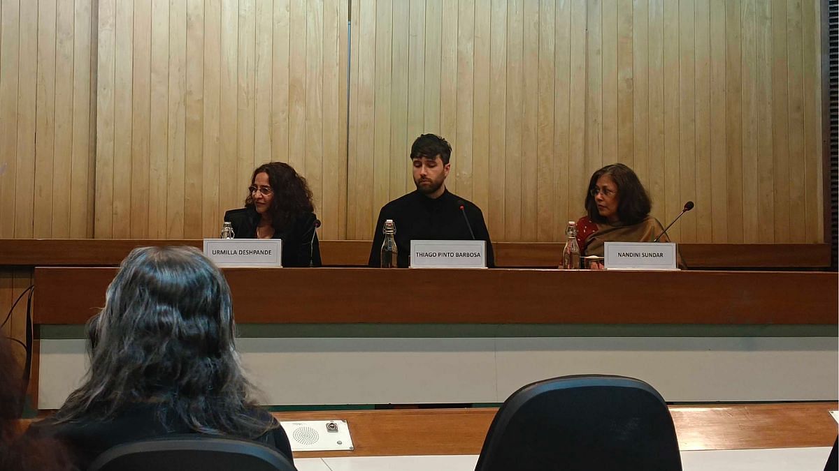 Urmilla Deshpande, Thiago Pinto Barbosa, and Nandini Sundar at the Delhi School of Economics