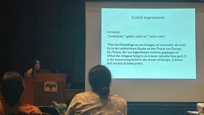 Anthropologist Sahana Udupa’s during the lecture at her alma mater, National Institute of Advanced Studies, Bengaluru. | Anisha Reddy | ThePrint