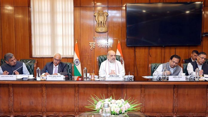 Union Home Minister Amit Shah at the review meeting on the security situation in Manipur, at the Ministry of Home Affairs in New Delhi on Saturday. Manipur Governor Ajay Kumar Bhalla, Union Home Secretary Govind Mohan and others also present | ANI
