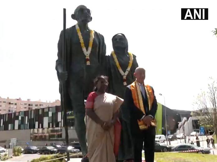President Droupadi Murmu pays floral tribute to Mahatma Gandhi statue in Lisbon