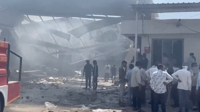 Explosion occurs in a factory in the industrial area in Deesa, Banaskantha district. | Screen grab | ANI