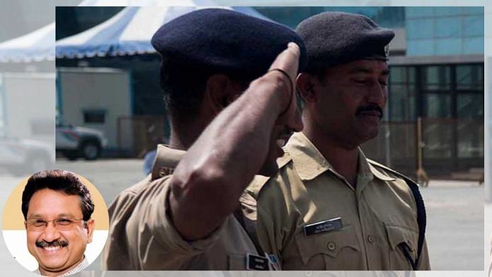 Madhya Pradesh MP Kunwar Vijay Shah & a representative image of police. | X, Flickr