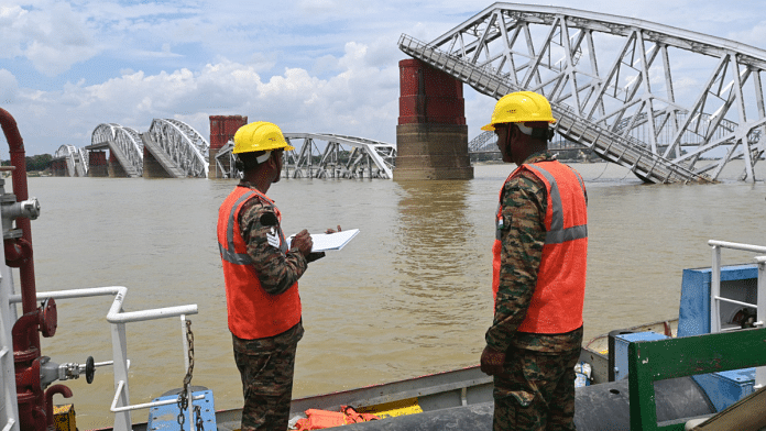 Myanmar authorities assessing the Old Ava railway bridge on Irrawaddy River in Mandalay after earthquake struck. | X\@IndiainMyanmar