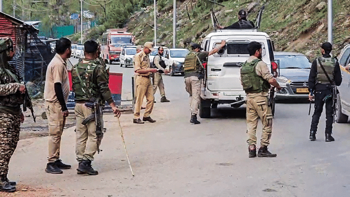 Security personnel rush to the spot following a terrorist attack on tourists in Pahalgam Tuesday | ANI