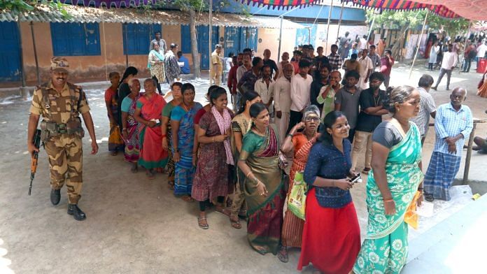 File photo of voters queueing outside polling station in Tamil Nadu | Representational image | ANI