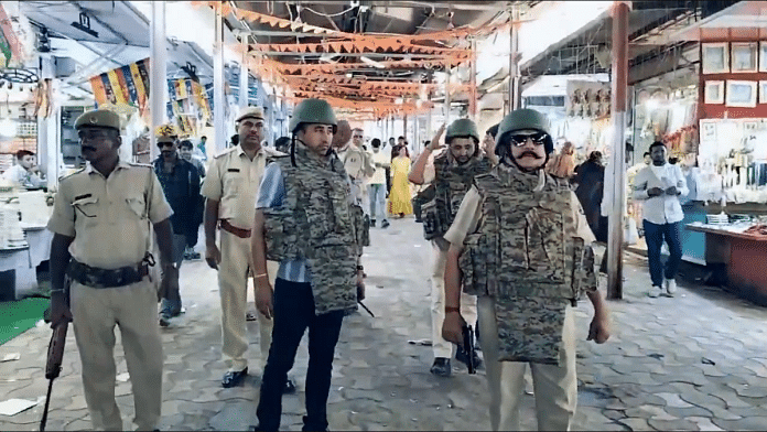 Still from video of Jaisalmer cops conducting search in riot gear | Courtesy: X