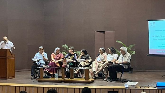 The panel at the release of policing and violence in Jawahar Bhawan | Antara Baruah, ThePrint