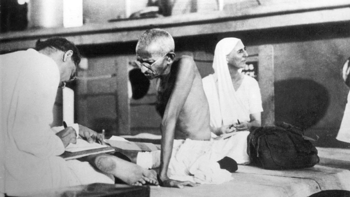 MK Gandhi aboard the SS Rajputana with Mahadev Desai and Madeleine Slade in 1930