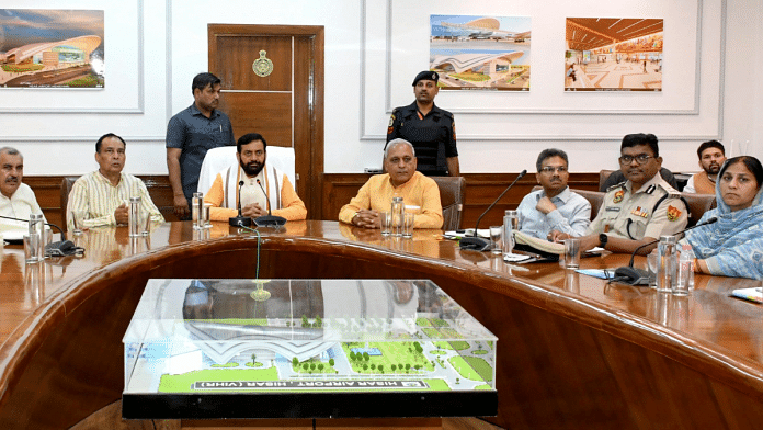 Harayana CM Nayab Saini holds a review meeting with administrative officials and local leaders to take stock of arrangements at Hisar | X/@NayabSainiBJP