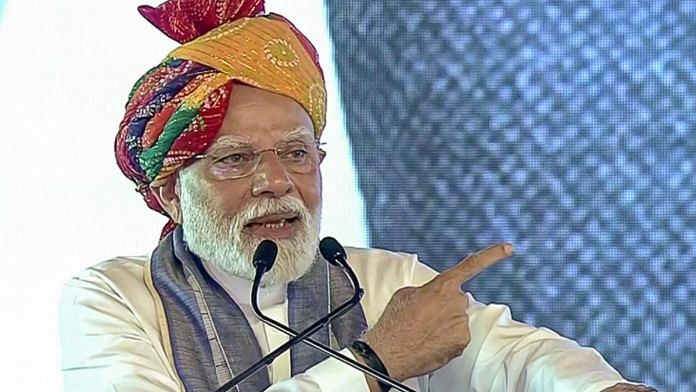 PM Modi at a public meeting in Hisar, Haryana. It was here that he allegedly referred to Muslims as puncturewalas | Photo: ANI